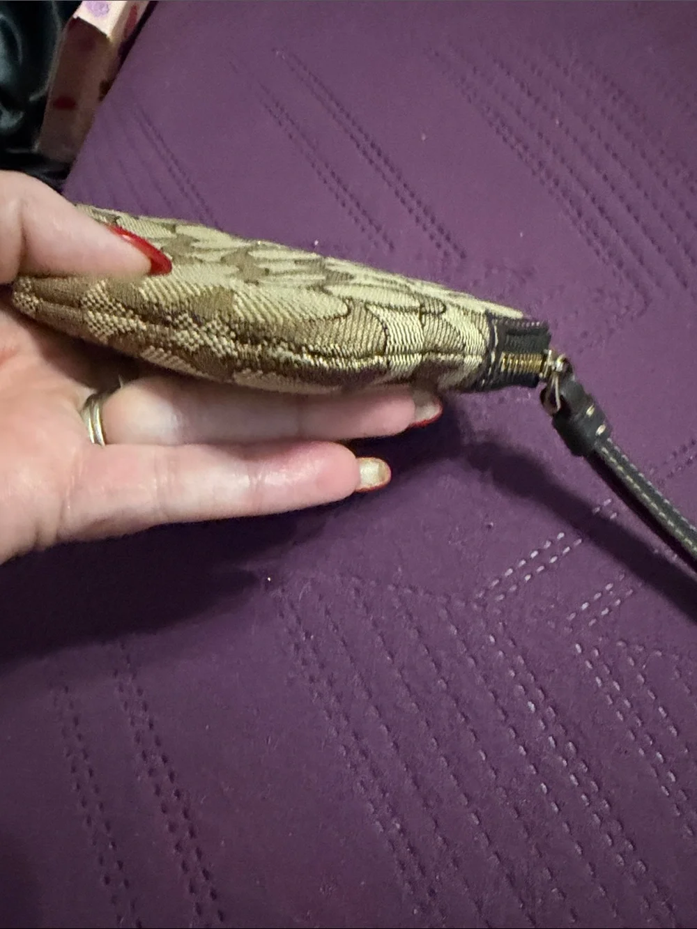 Coach Signature Canvas Wristlet in Brown